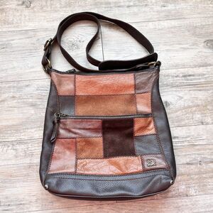 VINTAGE 90s Y2K THE SAK Patchwork Leather Crossbody Bag Brown Suede Boho Retro
